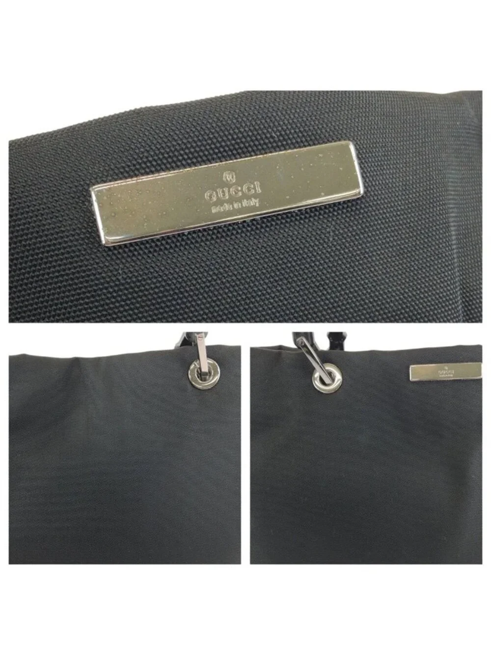 Gucci Bamboo Black Silver Nylon 002 Tote
